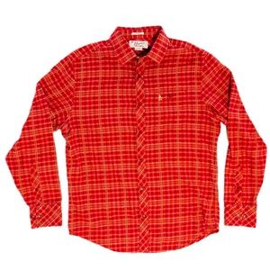 Penguin Men’s Long Sleeve Flannel Shirt Medium Classic Fit Red Plaid Soft